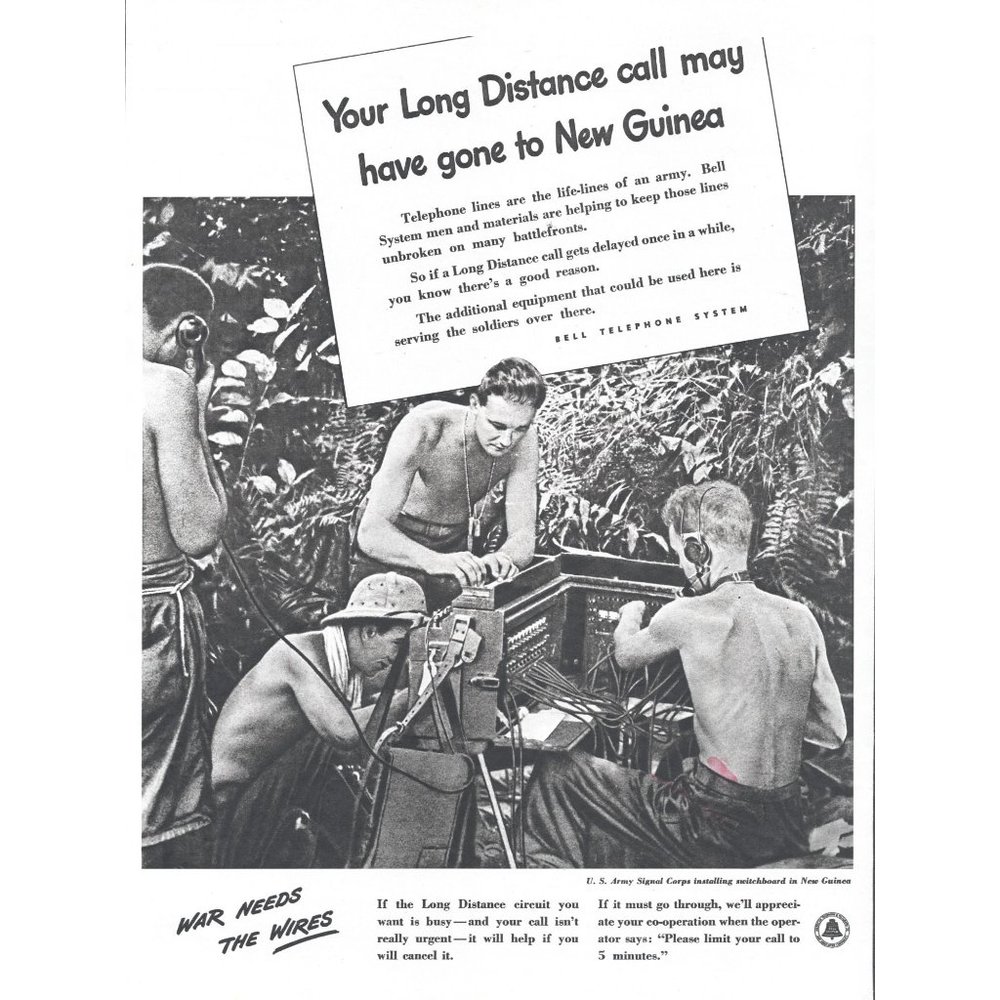 1944 Bell Telephone Long Distance Vintage Print Ad WW2 Signal Corps Wall Art 40s